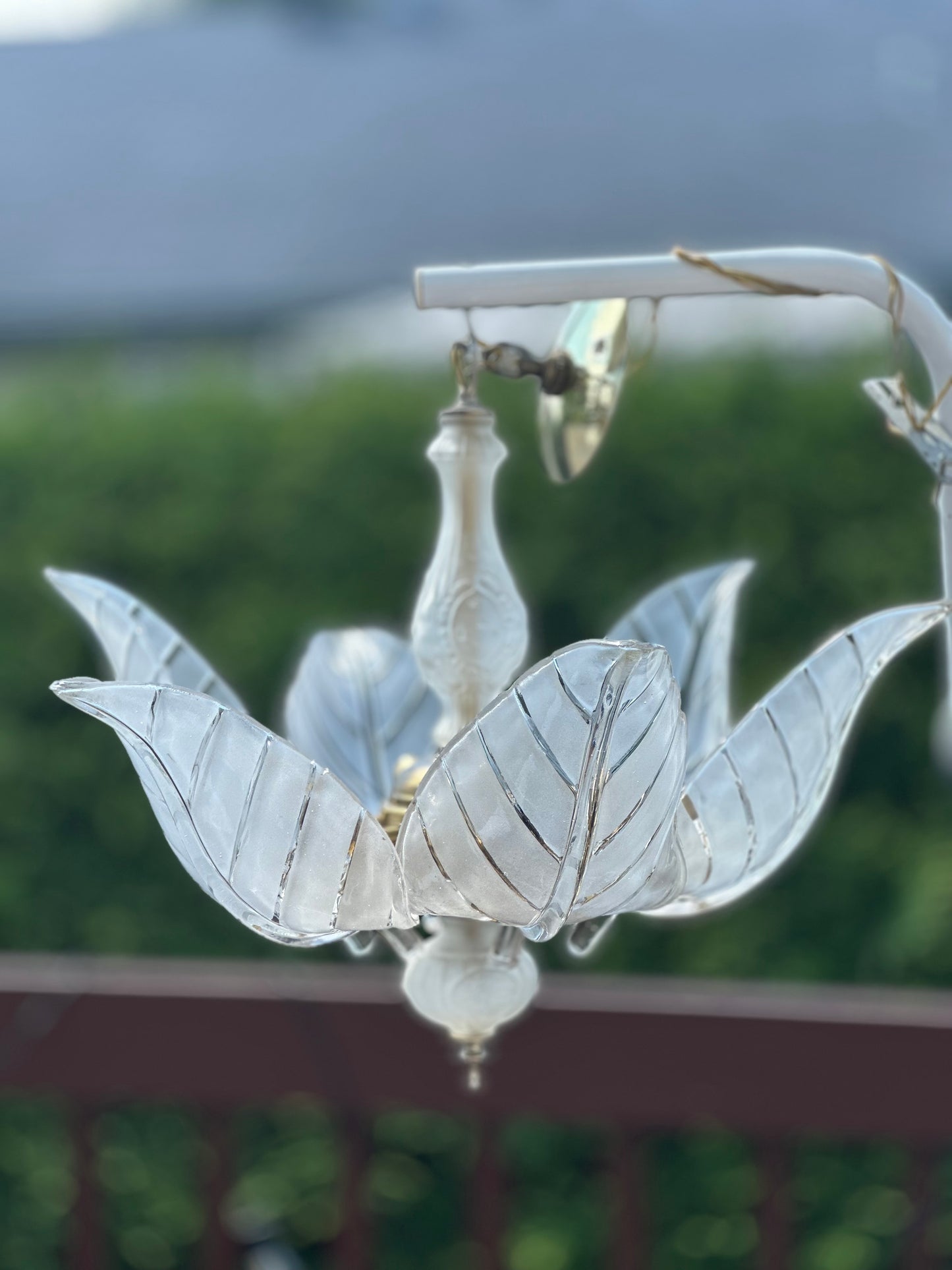Vintage Murano Glass Leaf Chandelier with Brass Detailing
