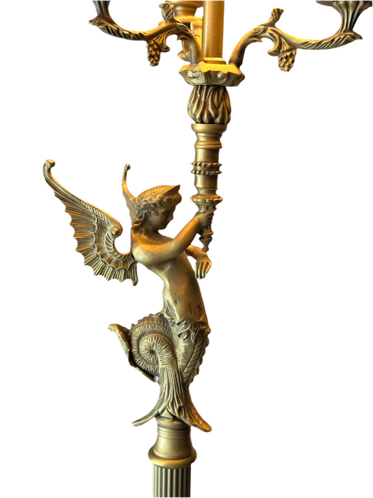 Bombay Vintage Brass Siren Table Lamp with Pleated Shade