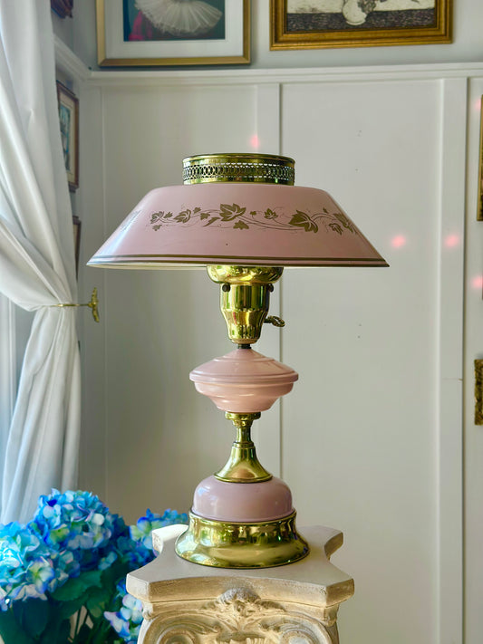 Bubble Gum Pink Vintage Brass Lamp 1950s