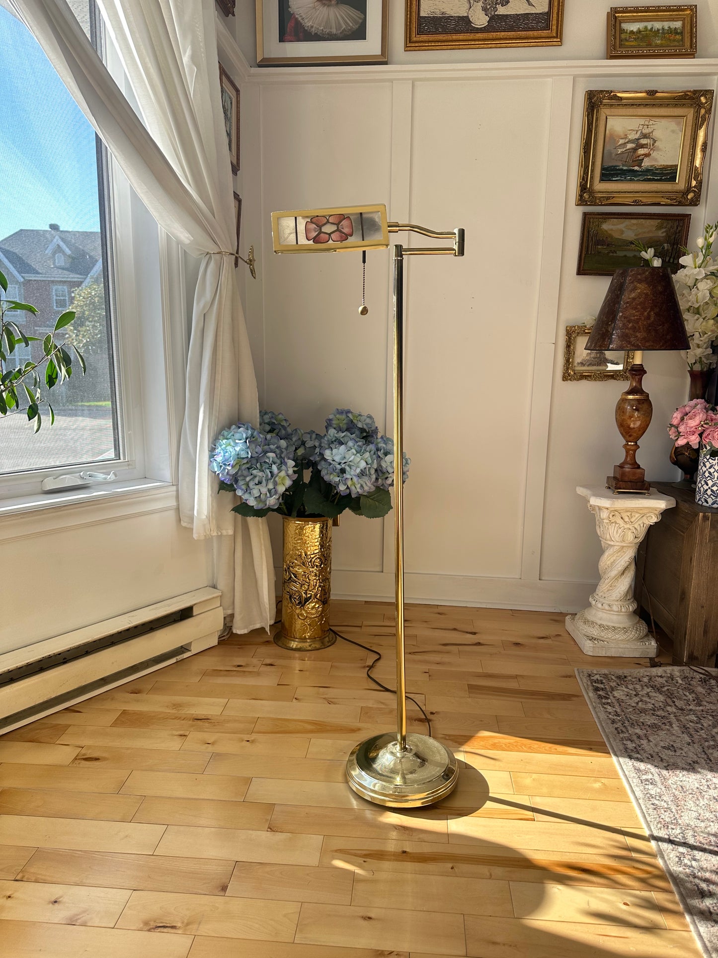 RARE Reading Brass Floor Lamp with Capiz Details MCM