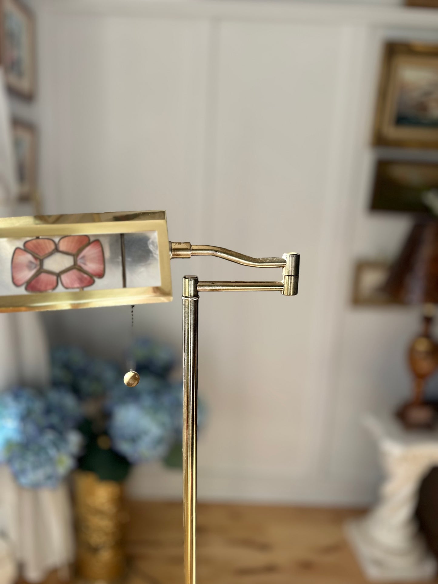 RARE Reading Brass Floor Lamp with Capiz Details MCM