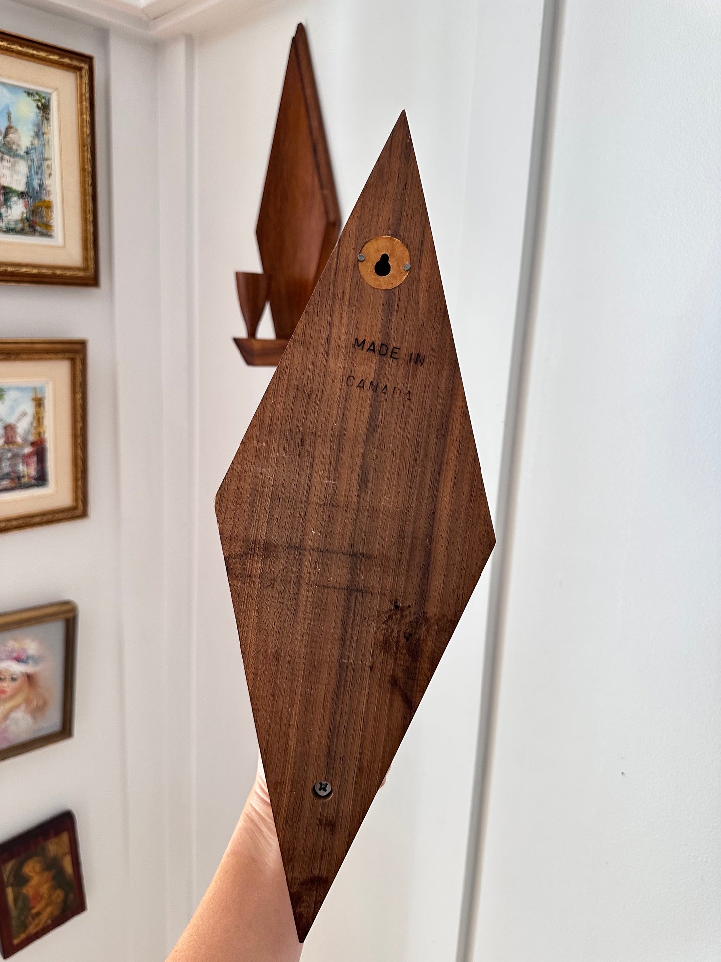 Pair of MCM Wooden Diamond-Shaped Wall Candle Sconces