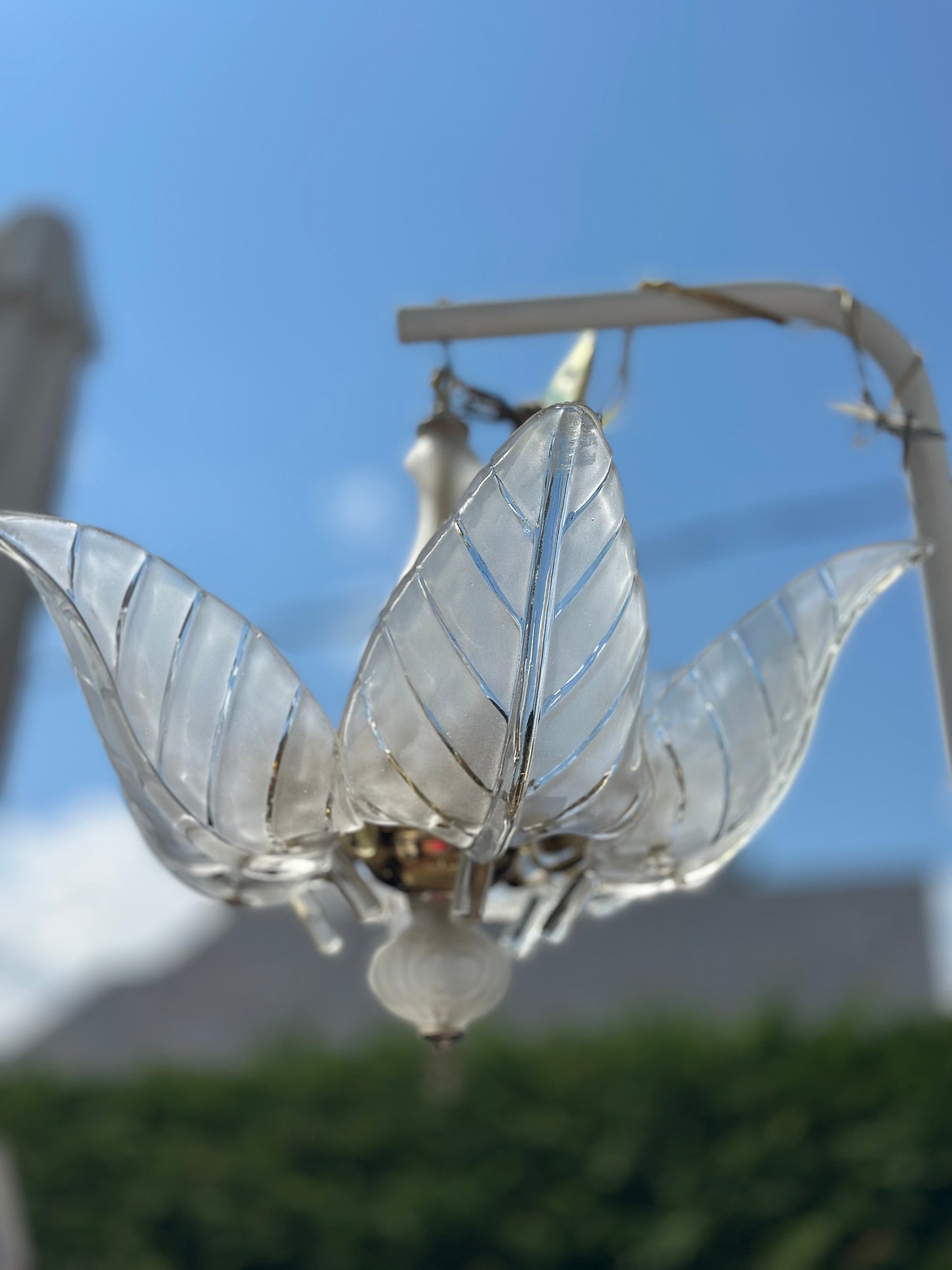 Vintage Murano Glass Leaf Chandelier with Brass Detailing