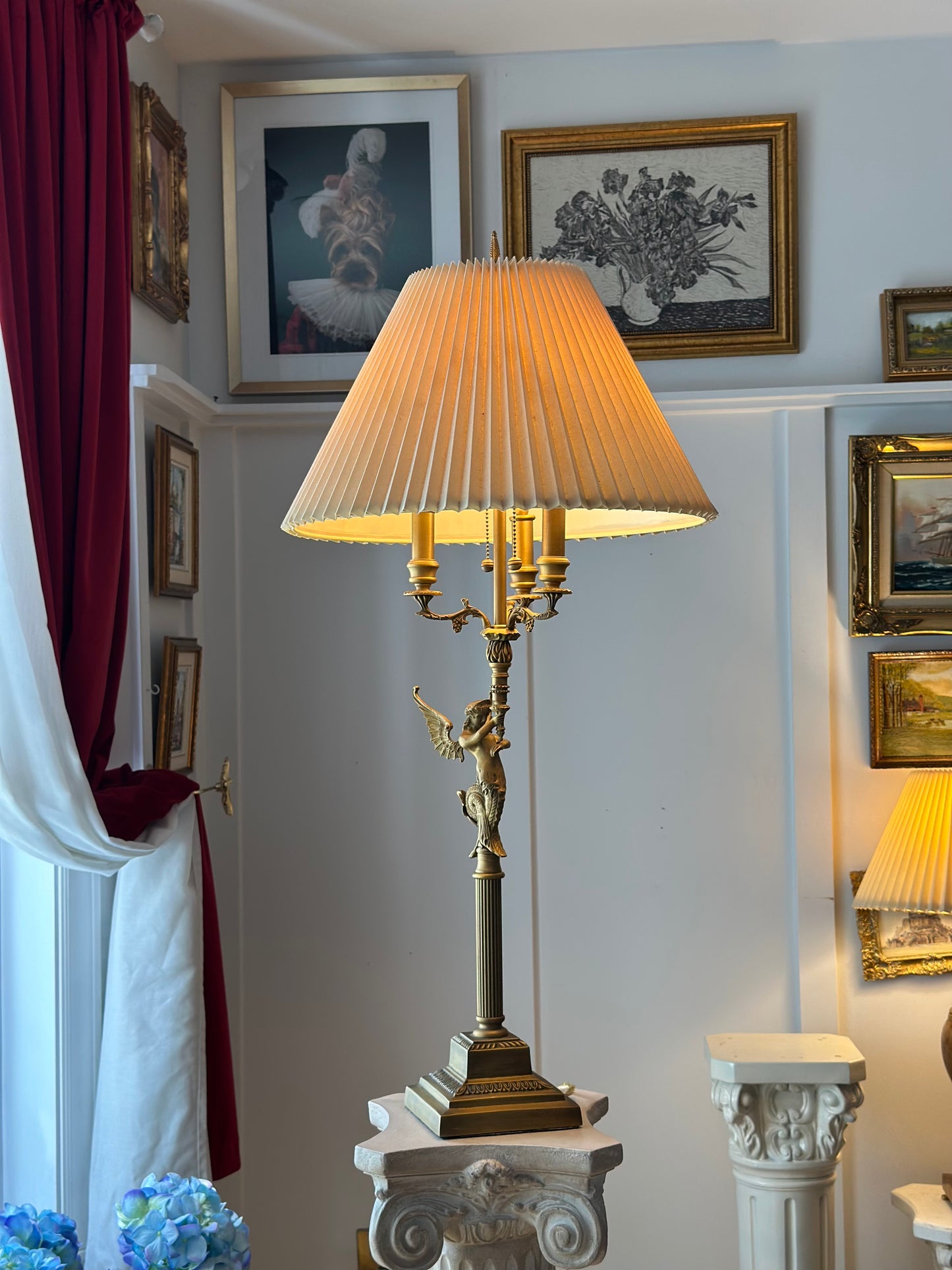Bombay Vintage Brass Siren Table Lamp with Pleated Shade
