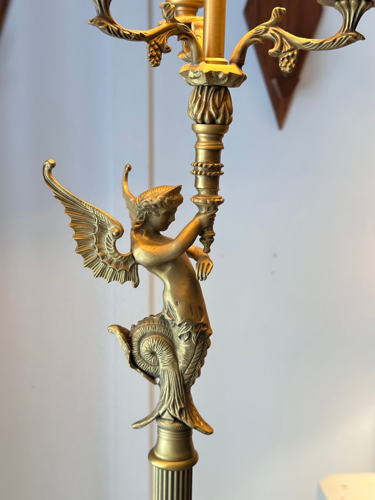 Bombay Vintage Brass Siren Table Lamp with Pleated Shade
