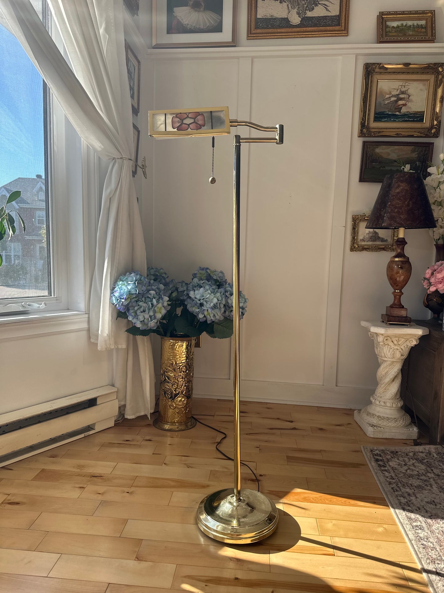 RARE Reading Brass Floor Lamp with Capiz Details MCM