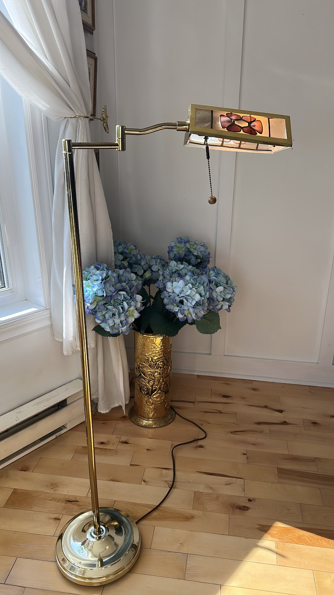RARE Reading Brass Floor Lamp with Capiz Details MCM