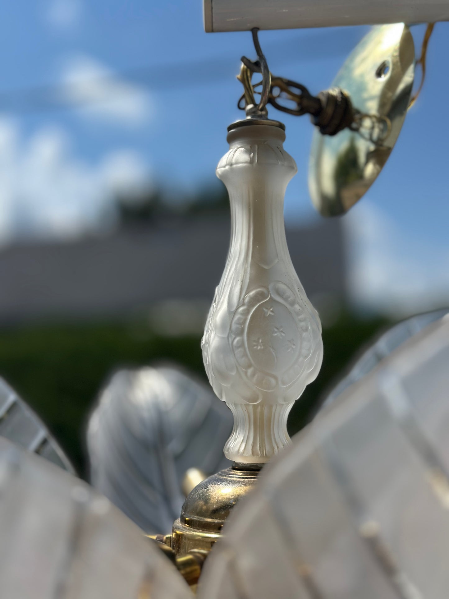 Vintage Murano Glass Leaf Chandelier with Brass Detailing