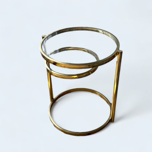 Milo Baughman Style 2 Tier Brass and Glass Cocktail Table